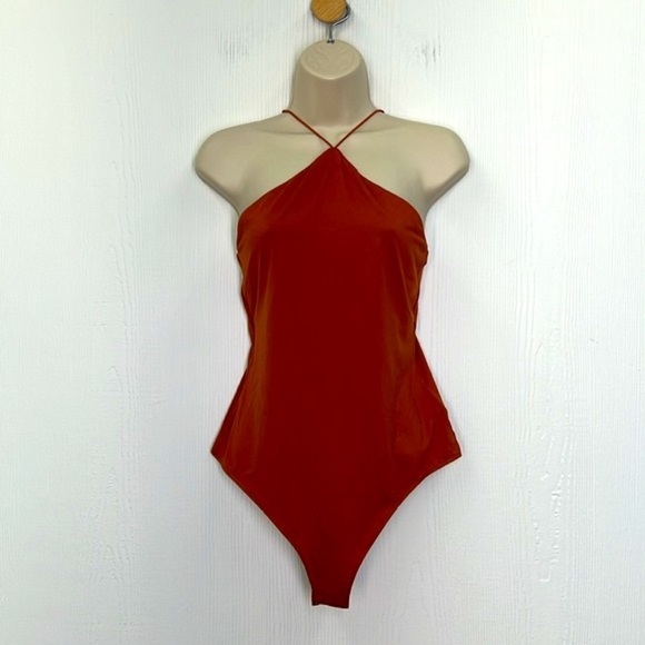 H&M - NWT Brick Red Polyester Jersey Sleeveless Thong Bodysuit Size Medium - Picture 3 of 14